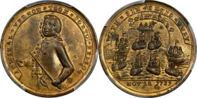 1739 Admiral Vernon Medal. Porto Bello with Vernon's Portrait Alone. Adams-Chao PBv 13-K, M-G 38. Rarity-5. Copper. MS-63 (PCGS).
39.9 mm. Exceptiona...