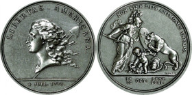 "1781" (1980s) Libertas Americana Medal. Modern Paris Mint Dies. Silver. MS-65 (NGC).
47 mm. Edge marked (double cornucopia) 925, the latter the fine...