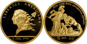 "1781" (2000) Libertas Americana Medal. Modern Paris Mint Dies. Gold. No. 219/500. Proof-69 Deep Cameo (PCGS).
47 mm. 64 grams. Virtually pristine an...