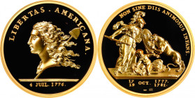 "1781" (2014) Libertas Americana Medal. Modern Paris Mint Dies. Gold. Proof-70 Deep Cameo (PCGS).
50 mm. 5 ounces, .999 fine. Vivid medium gold color...