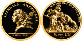 "1781" (2014) Libertas Americana Medal. Modern Paris Mint Dies. Gold. Proof-70 Deep Cameo (PCGS).
50 mm. 5 ounces, .999 fine. As bright and pristine ...