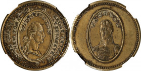 Undated (ca. 1828) C. Wolfe, Spies & Clark Token. Musante GW-118, Baker-588, Rulau-E NY 958. Brass. AU-55 (NGC).
26 mm. Mostly olive-gold at the cent...