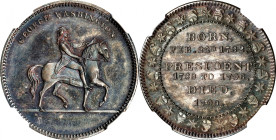 "1799" (ca. 1862) Equestrian Washington - Born, Died Medal. By Robert Lovett, Jr. Musante GW-547, Baker-158. Silver. MS-64 (NGC).
29 mm. Richly toned...