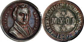 1860 Stephen Douglas Campaign Medalet. DeWitt-SD 1860-22. Silvered White Metal. MS-65 (NGC).
19 mm. Multicolored toning is most vivid when observed w...