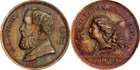 1867 Libertas Americana / J.A. Bolen Store Card. Musante JAB-30, Rulau Ma-Sp 43. Copper. MS-66 BN (PCGS).
25 mm. Rich olive-brown patina to the obver...