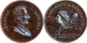 "1776" (ca. 1867) Abraham Lincoln / Libertas Americana Muling. By John Adams Bolen. Musante JAB M-3. Copper. Marked "B 5" on Edge. MS-66 BN (PCGS).
2...