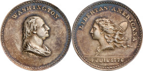 "1776" (ca. 1867) Washington / Libertas Americana Muling. By John Adams Bolen. Musante JAB M-4, Musante GW-798, Baker-56. Silver. MS-64 (PCGS).
25 mm...