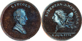 "1776" (ca. 1867) Lincoln Bust / Libertas Americana Muling. By John Adams Bolen. Musante JAB M-7. Copper. Marked "B 5" on Edge. MS-66 BN (PCGS).
25.4...