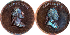 Undated (ca. 1867) Washington Bust / Jefferson Bust Muling. By John Adams Bolen. Musante JAB M-9. Copper. Marked "B 5" on Edge. MS-64 BN (PCGS).
25.4...