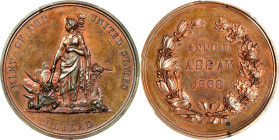 1868 United States Assay Commission Medal. By William Barber. JK AC-4. Rarity-5. Copper. Specimen-64 BN (PCGS).
33 mm. A bold and impressive piece st...