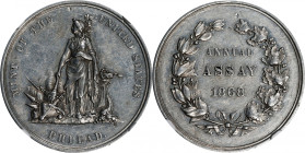1868 United States Assay Commission Medal. By William Barber. JK AC-4. Rarity-5. Aluminum. AU-55 (NGC).
33 mm. Light silver-gray surfaces retain appr...