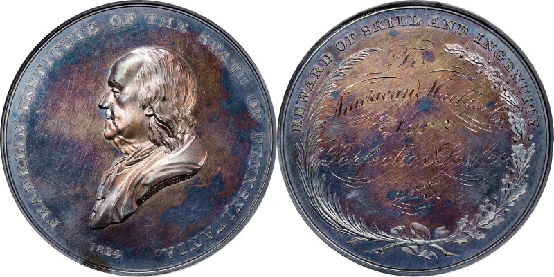 1885 Franklin Institute Award Medal. By Christian Gobrecht. Harkness Pa-45, Juli...