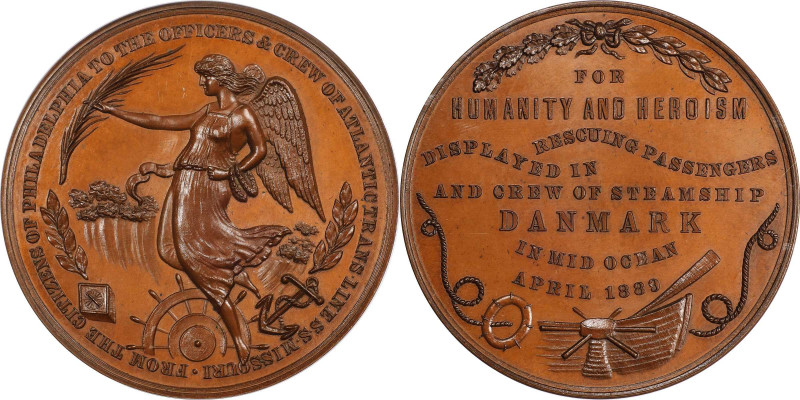 1889 Citizens of Philadelphia Steamship Danmark Life Saving Medal. Bronze. MS-67...