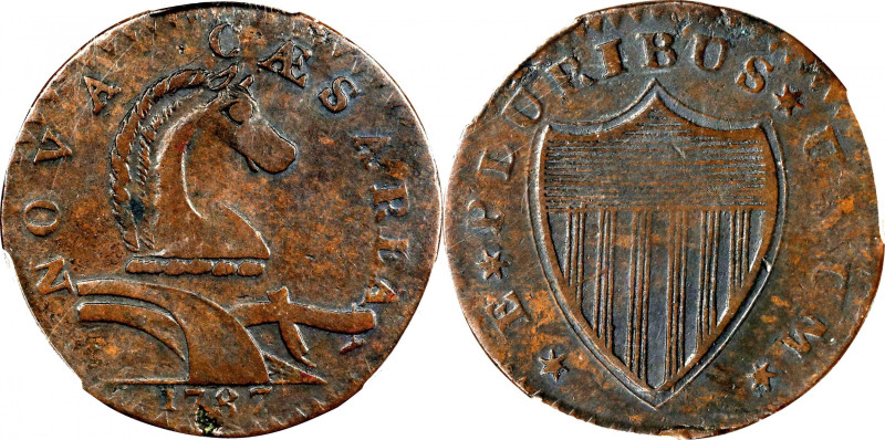 1787 New Jersey Copper. Maris 54-k, W-5295. Rarity-3. No Sprig Above Plow, Serpe...