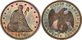 1878 Twenty-Cent Piece. Proof-65+ (PCGS). CAC.
The counterpart to the Proof-only 1877 offered above, this 1878 twenty-cent piece also features richly...