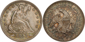1853 Liberty Seated Quarter. Arrows and Rays. MS-65+ (PCGS).
Handsome originality and noteworthy condition rarity for this perennially popular one-ye...