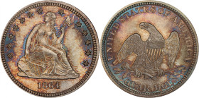 1864 Liberty Seated Quarter. Briggs 1-A. MS-66+ (PCGS). CAC.
An enchanting example of this challenging Civil War era issue. Blushes of cobalt blue, c...
