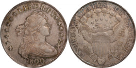 1800 Draped Bust Silver Dollar. BB-181, B-1. Rarity-5. AU-55 (PCGS).
Uncommonly well preserved and attractive in a lightly circulated survivor of thi...