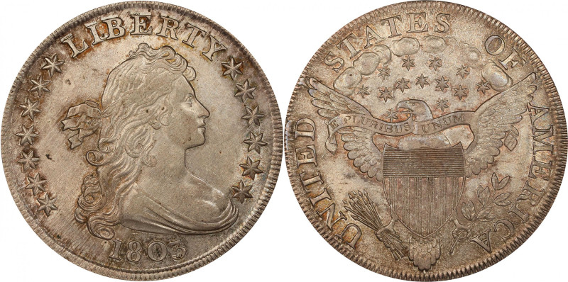 1803 Draped Bust Silver Dollar. BB-255, B-6. Rarity-2. Large 3. MS-61 (PCGS).
H...