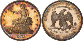 1873 Trade Dollar. Proof-65 Cameo (PCGS).
A standout example of this first year Proof Trade dollar issue. The surfaces are moderately and attractivel...