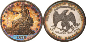1878 Trade Dollar. Proof-65 (PCGS). CAC.
An absolutely superior example of this transitional issue, struck in the same year that the first Morgan dol...