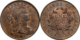 1803 Draped Bust Cent. S-258. Rarity-1. Small Date, Large Fraction. MS-64 RB (NGC). CAC.
An exceptional example of the type, issue and die pairing. W...