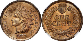 1877 Indian Cent. MS-64 RB (NGC).
Offered is a rare and highly desirable Choice Red and Brown example of the famous key date 1877 Indian cent. Highly...