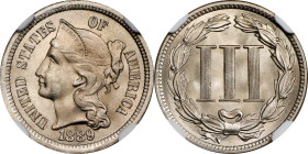 1889 Nickel Three-Cent Piece. MS-68 (NGC).
Unrivalled and unsurpassed quality for this historic final year nickel three-cent issue. Dusted with prett...