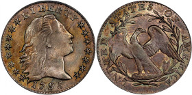 1795 Flowing Hair Half Dime. LM-8. Rarity-3. MS-64 (PCGS). CAC. OGH.
Handsomely toned in a blend of golden-gray and medium rose, this lustrous, smoot...