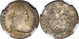1796 Draped Bust Dime. JR-1. Rarity-3. MS-61 (NGC).
We note blended sandy-gold and pewter-gray patina on both sides of this handsome example. The fie...