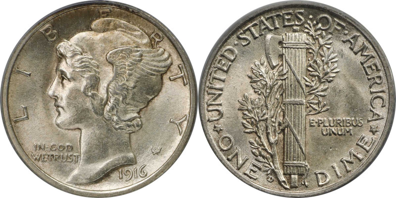 1916-D Mercury Dime. MS-63 (PCGS). CAC.
A premium MS-63 example of this perenni...