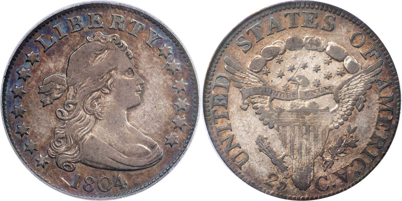 1804 Draped Bust Quarter. B-1. Rarity-3. VF-25 (PCGS).
This is a handsome coin,...