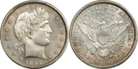 1896-S Barber Quarter. MS-65 (PCGS).
Here is an outstanding example of this well known and eagerly sought key date Barber quarter. Both sides exhibit...