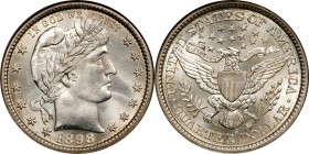 1898-S Barber Quarter. MS-67 (NGC).
Here is an amazing Superb Gem example of this scarce and conditionally challenging Barber quarter. Attractively t...