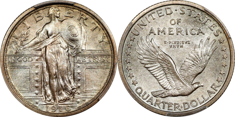 1916 Standing Liberty Quarter. MS-64 FH (PCGS).
A beautiful near-Gem that exhib...