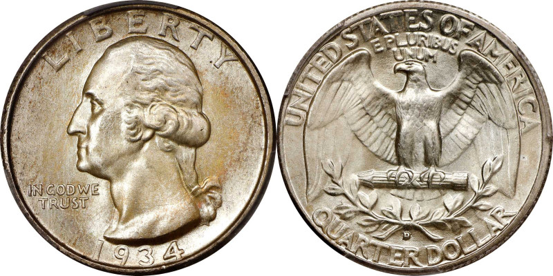 1934-D Washington Quarter. Medium Motto. MS-67+ (PCGS). CAC.
This enchanting Su...