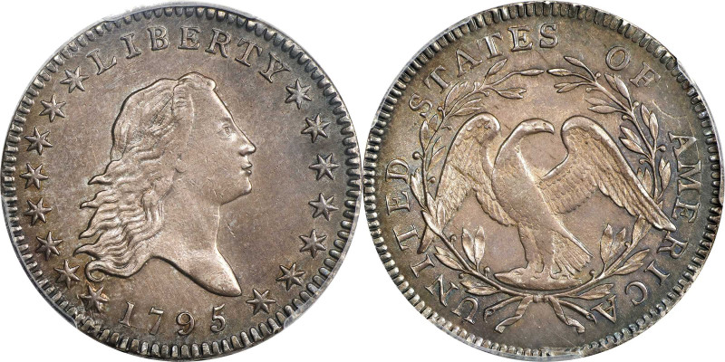 1795 Flowing Hair Half Dollar. O-108a, T-17. Rarity-4. Two Leaves. AU-58 (PCGS)....