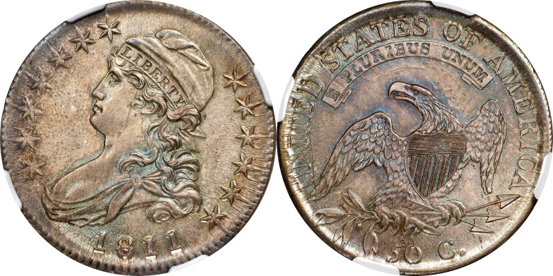 1811 Capped Bust Half Dollar. O-108a. Rarity-2. MS-65 (NGC).
Superb cartwheel l...