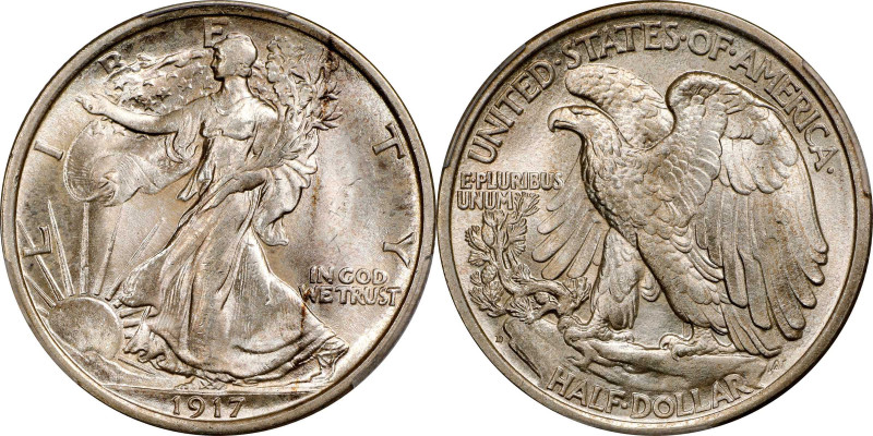 1917-D Walking Liberty Half Dollar. Reverse Mintmark. MS-65 (PCGS).
A fully str...