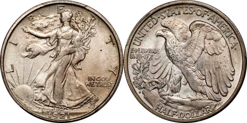1921-D Walking Liberty Half Dollar. MS-63+ (PCGS). CAC.
This beautiful 1921-D i...