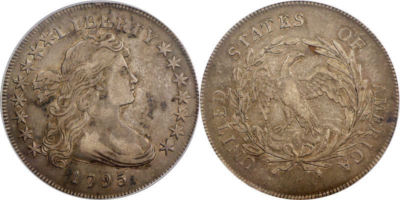 1795 Draped Bust Silver Dollar. BB-51, B-14. Rarity-2. Off-Center Bust. VF-35 (P...