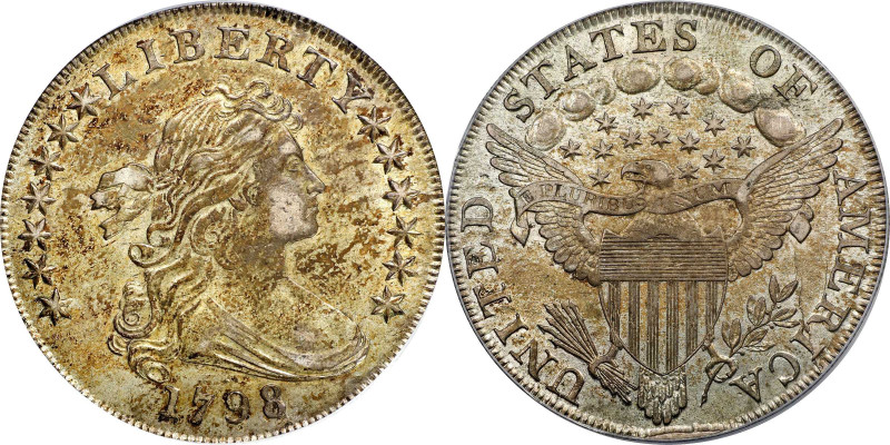 1798 Draped Bust Silver Dollar. Heraldic Eagle. BB-102, B-20. Rarity-5. Pointed ...
