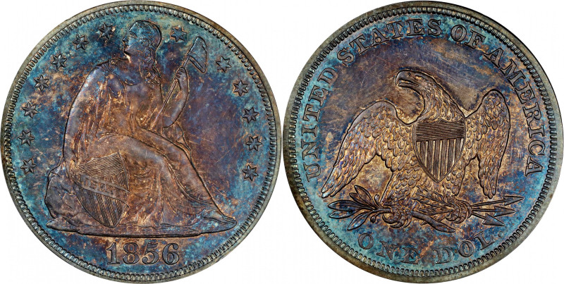 1856 Liberty Seated Silver Dollar. OC-P1. Rarity-5+. Proof-65 (PCGS). CAC.
A ri...