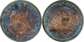 1856 Liberty Seated Silver Dollar. OC-P1. Rarity-5+. Proof-65 (PCGS). CAC.
A richly toned example with iridescent undertones of cobalt blue and salmo...