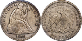 1871-CC Liberty Seated Silver Dollar. OC-1, the only known dies. Top 30 Variety. Rarity-4+. Misplaced Date. EF-40 (PCGS).
Offered is a significant Ex...