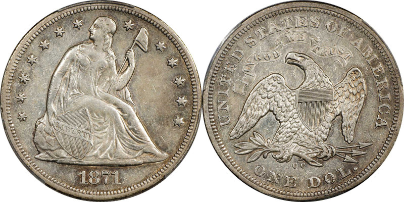 1871-CC Liberty Seated Silver Dollar. OC-1, the only known dies. Top 30 Variety....