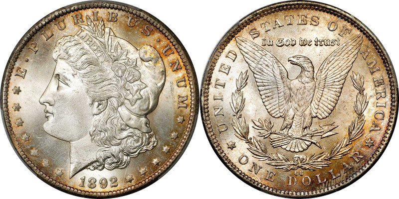 1892-CC Morgan Silver Dollar. MS-66 (PCGS).
Beautifully toned around the periph...