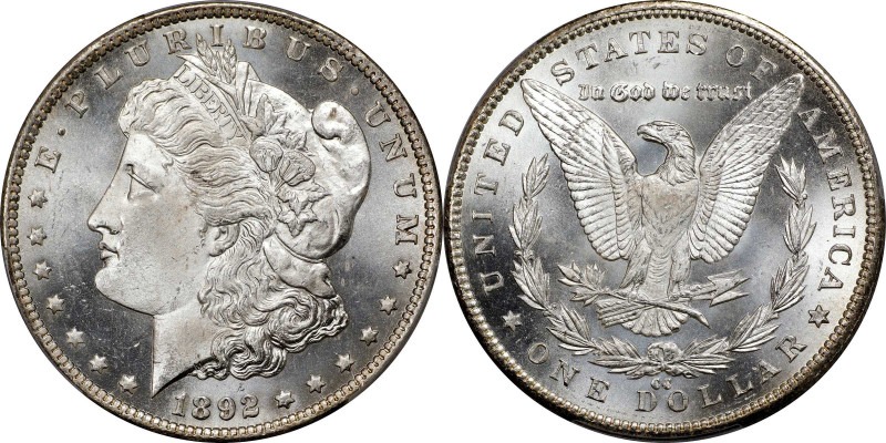 1892-CC Morgan Silver Dollar. MS-66 (PCGS).
Lovely mint luster blankets the dev...