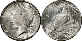 1925-S Peace Silver Dollar. MS-65+ (NGC).
The 1925-S is a leading condition rarity in the Peace dollar series that is extremely difficult to locate i...