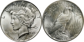 1926 Peace Silver Dollar. MS-66+ (PCGS). CAC.
A condition rarity whose offering in this sale will excite advanced Peace dollar enthusiasts. This is a...